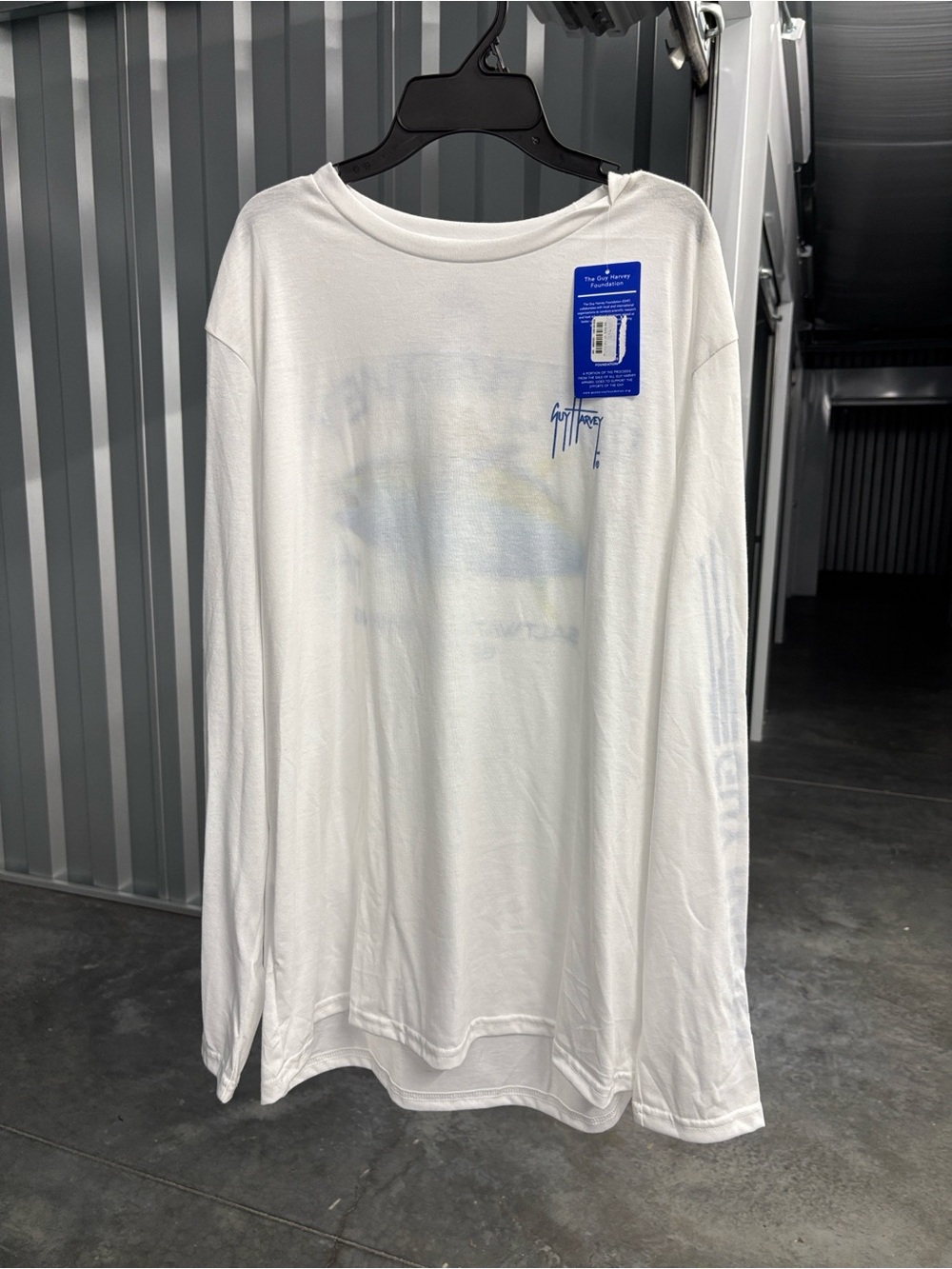 NWT Guy Harvey White Long-Sleeve Graphic Tee Blue Accent Saltwater Fishing Men L